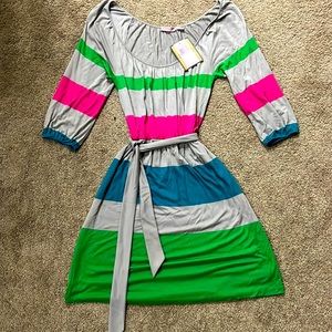 Juicy Couture mauritius engineer striped shirred dress sz Medium NWT